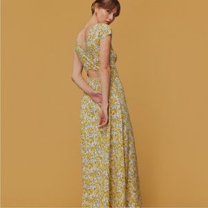Pact NWT Fit & Flare Crossback Maxi Dress Yellow Floral XS